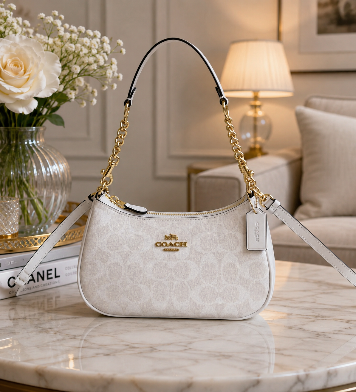 NEW COACH Teri 2Way Shoulder Bag Signature Coated Canvas White outlet CA548