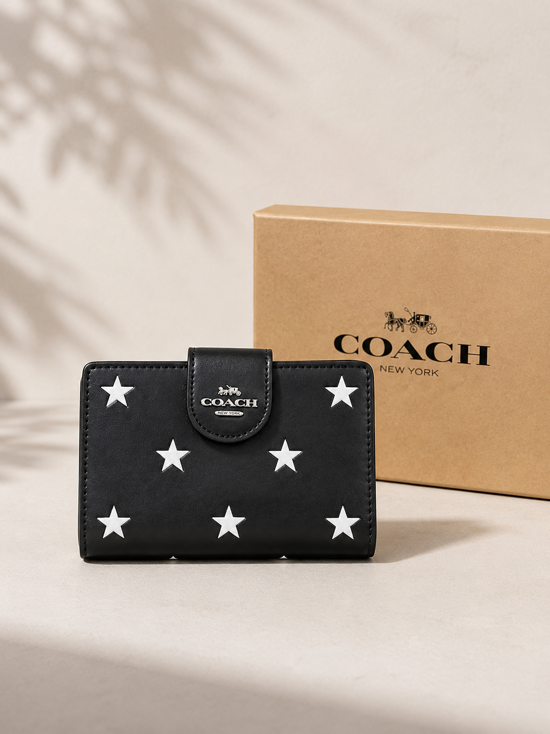 NEW COACH Medium Corner Zip Wallet With Star Print CW530 Black