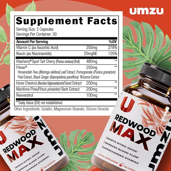 UMZU Redwood Max Nitric Oxide Booster, 1 Month Supply