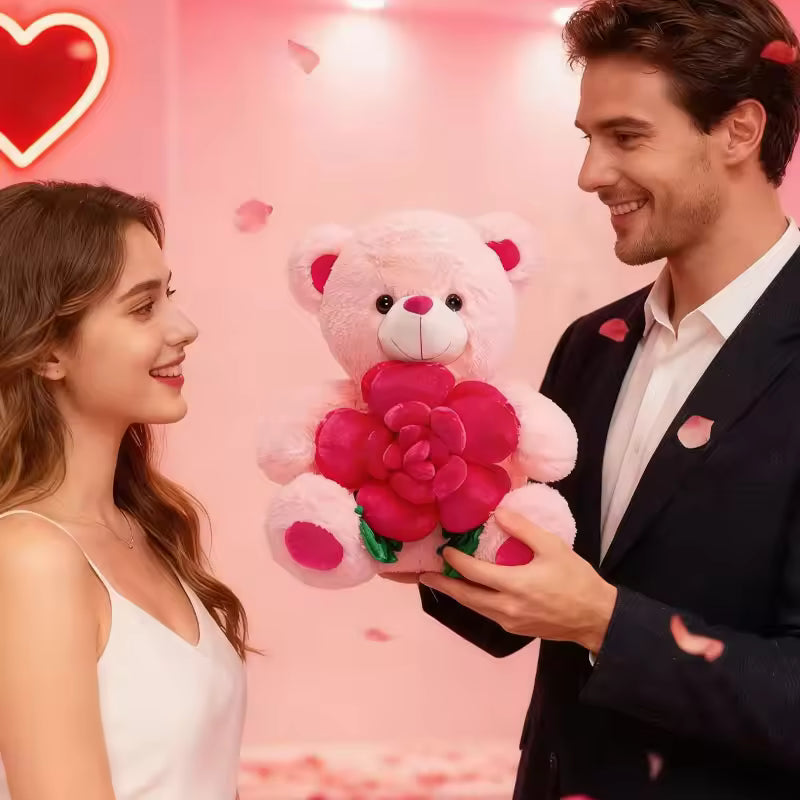 Valentines Day Bear Holding Rose Plush Toy Stuffed Animal