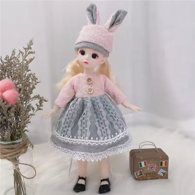 30cm Bjd Doll 12 Moveable Joints 1/6 Girl's Dress 3D Brown Eyes Toy with Clothes Shoes Kids Toys