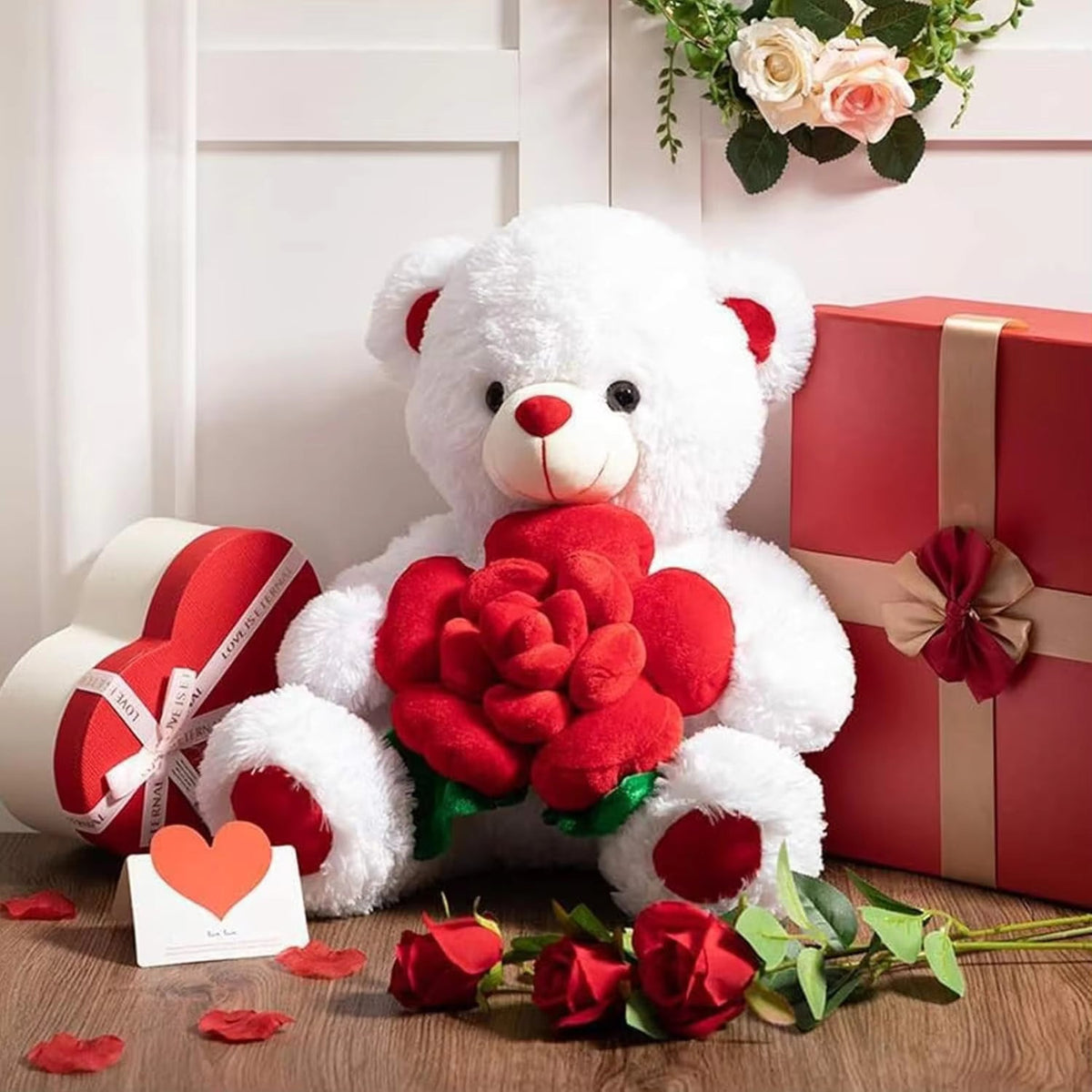 Valentines Day Bear Holding Rose Plush Toy Stuffed Animal