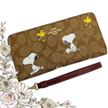 COACH x PEANUTS Long Zip around Wallet Snoopy Woodstock Khaki Signature F/S