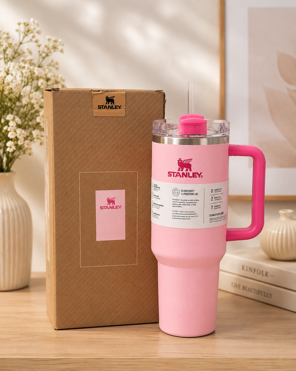 Stanley 40oz Flamingo Pink Tumbler Stainless Steel H2.0 FlowState Quencher