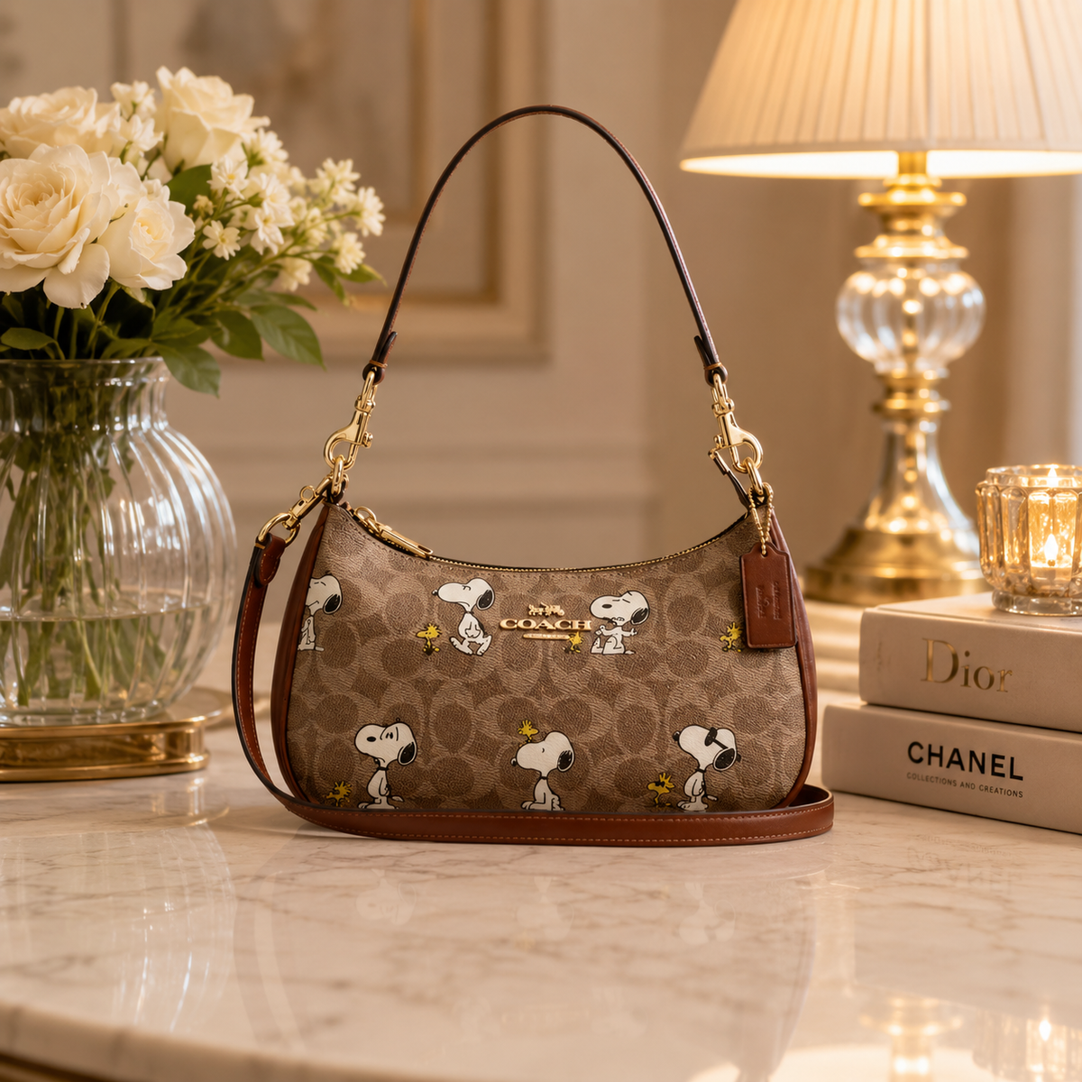 COACH Teri Shoulder Bag In Signature Canvas Gold/Tan/Brown New