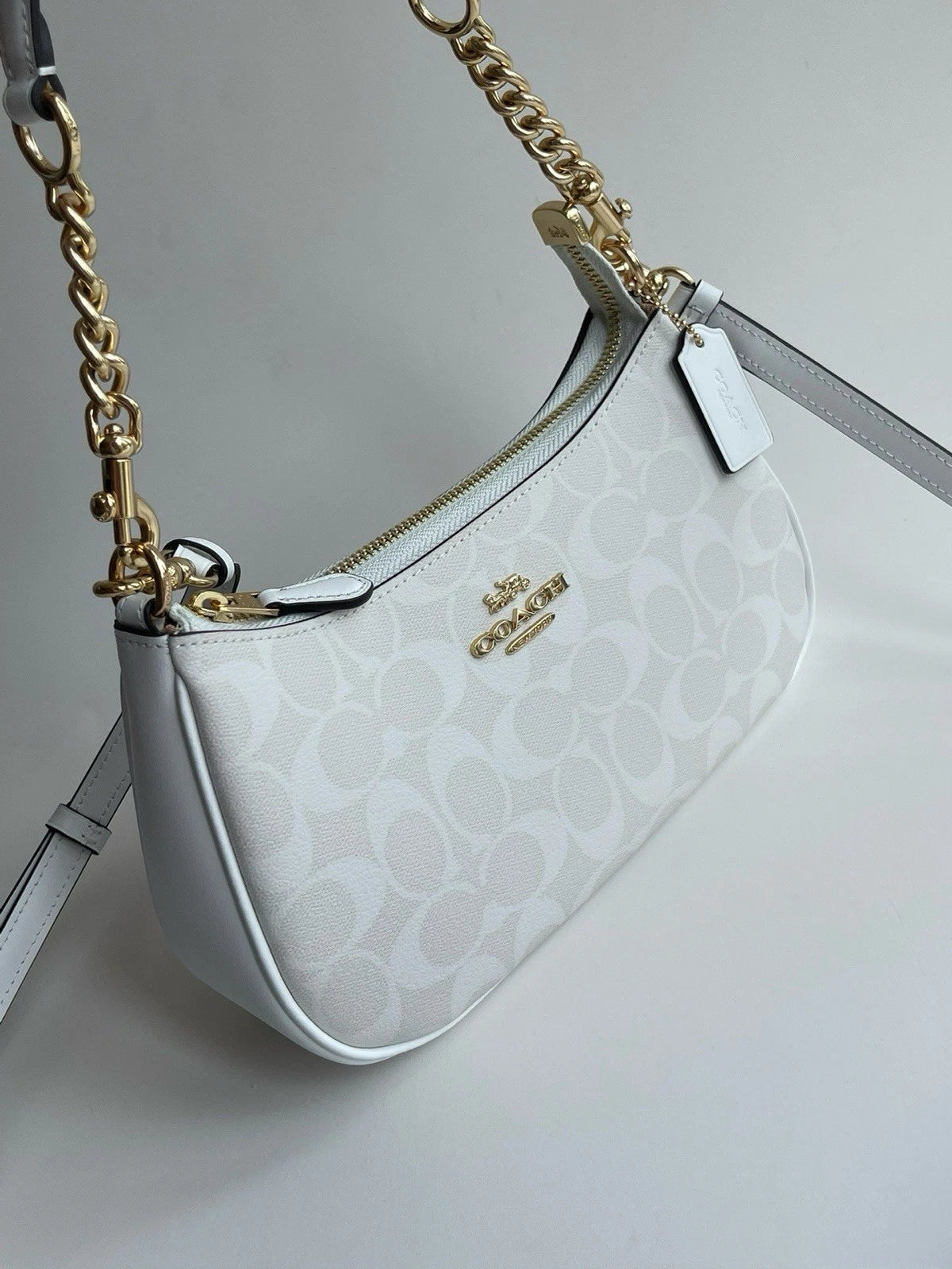 NEW COACH Teri 2Way Shoulder Bag Signature Coated Canvas White outlet CA548