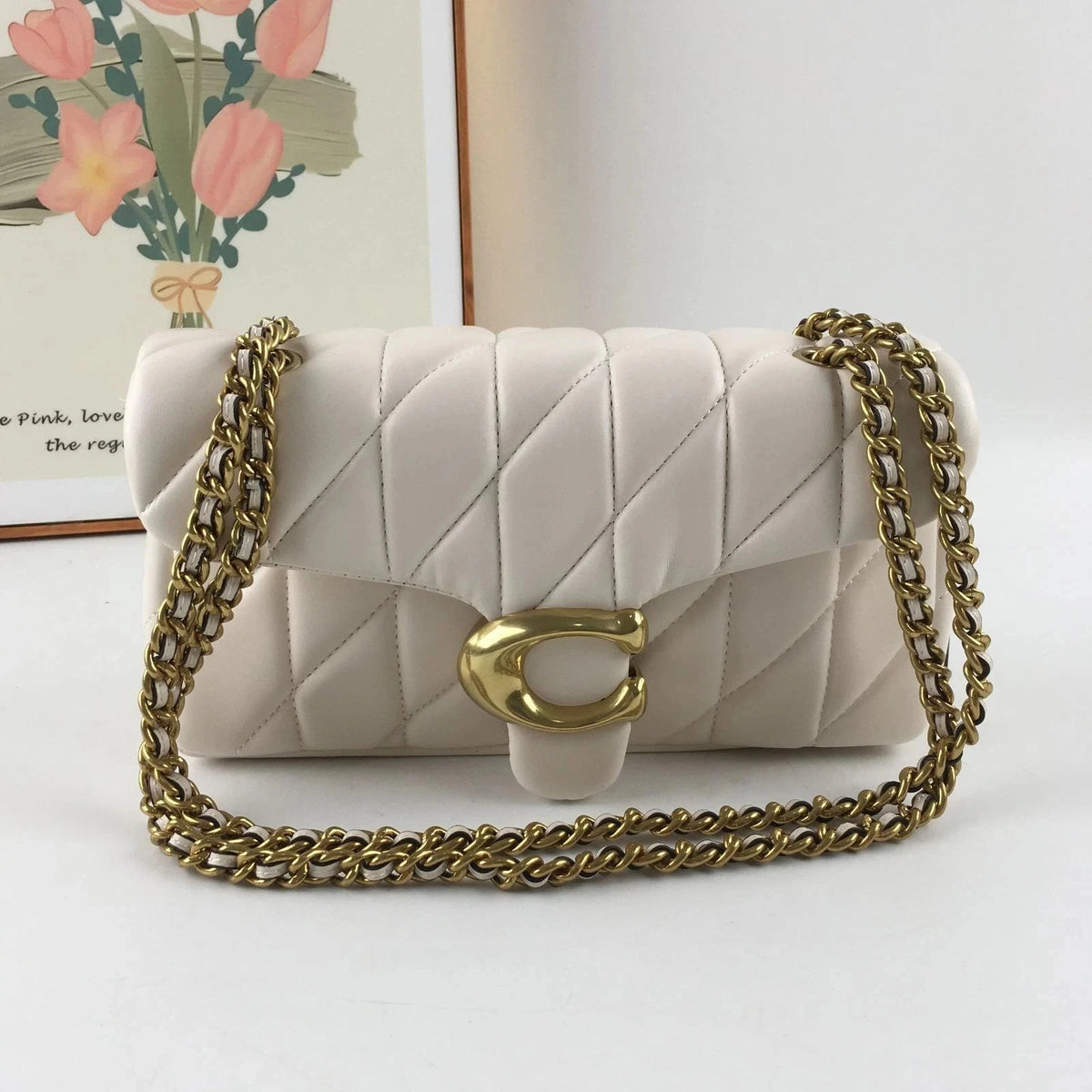 NWT Coach Tabby 26 Quilted Shoulder Bag Leather White/Gold CP150 outlet New